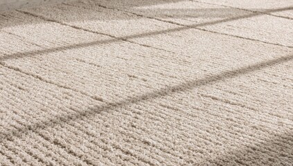 Obraz premium Elegant light beige diamond trellis rug texture, close-up of woven pattern for modern minimalist interiors