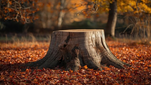 larch stump, cut log, autumn soil