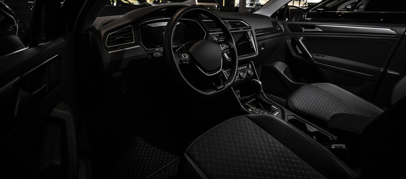 Dark interior shows sleek, modern car design