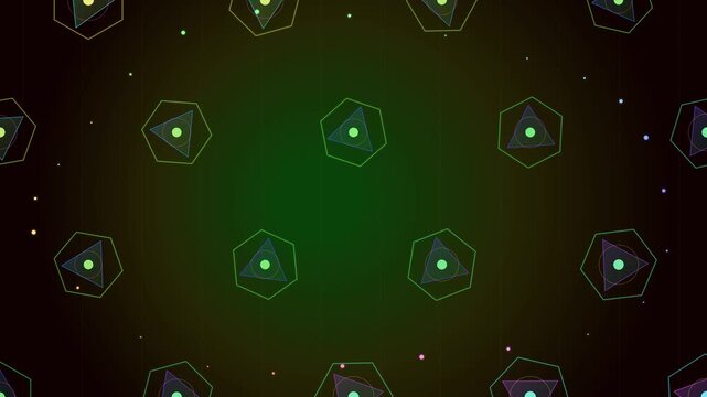Abstract geometric pattern background with rotating colorful shapes