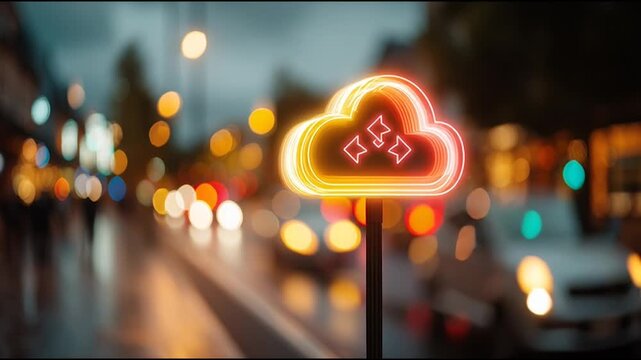 abstract cloud social media innovative cyber security network, using interconnected nodes to represent business partnerships on the Smart digital Innovation city with connection network reciprocity ov