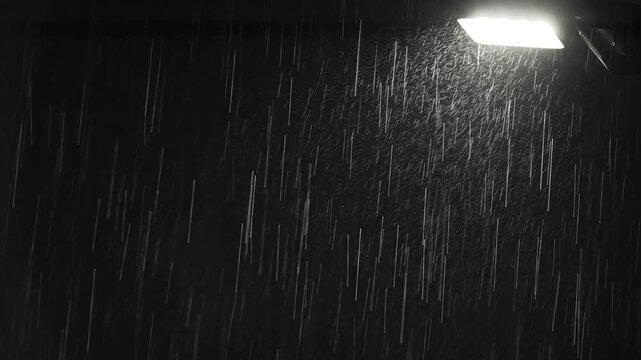 Tokyo,Japan - June 18, 2026: Heavy rain illuminated with a street night at night