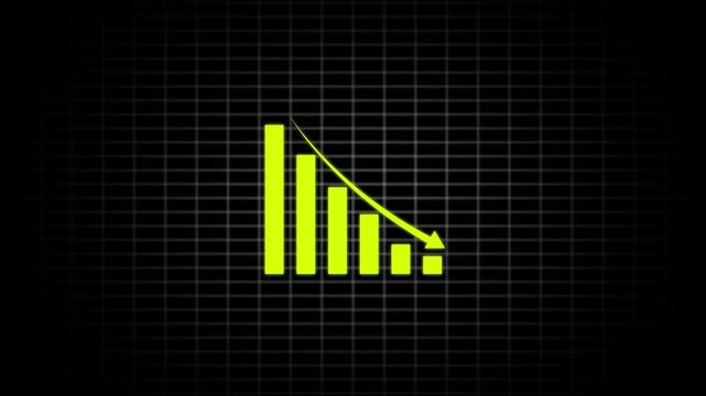 Financial market downtrend graph with declining bar chart and arrow animation crash recession economy