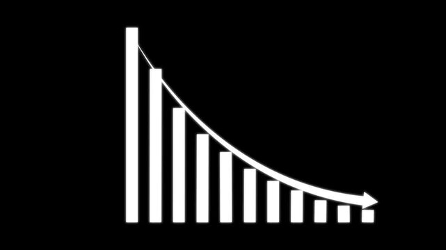 Financial bar chart showing market decline with downward arrow trend animation