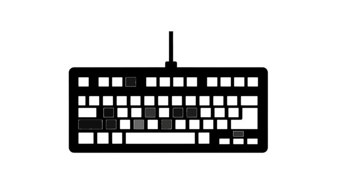 Minimal black silhouette icon, simple flat vector, bold black shape, no, no shading computer keyboard icon with highlighted keys on a, flat icon style