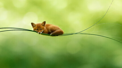 Fototapeta premium Red Fox Resting on a Spider Web in the Forest