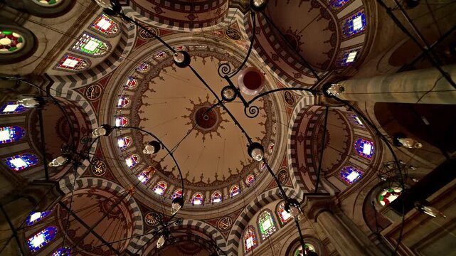interior view and perspectives of an octagonal mosque.