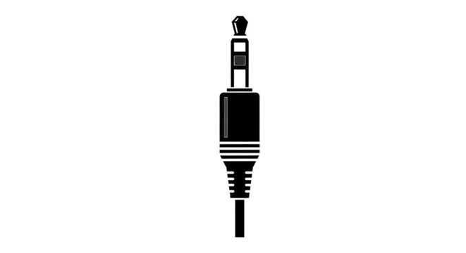 Minimal black silhouette icon, simple flat vector, bold black shape, no, no shading black and white icon of a 35mm audio jack connector on a, flat icon style