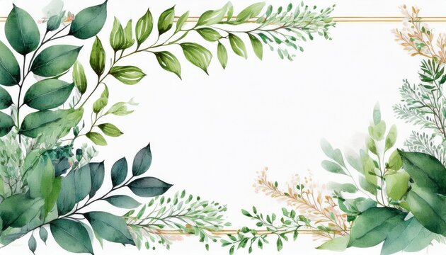 wedding floral greenery invitation invite save the date card design rustic natural modern style hand drawn watercolor botanical falling green leaves forest tree branches herbs frame border