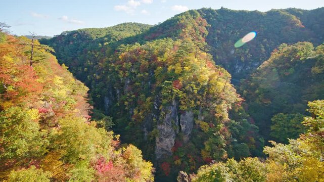 紅葉の名所 秋の鳴子峡の風景　Autumn scenery of Naruko Gorge, a famous spot for autumn foliage.