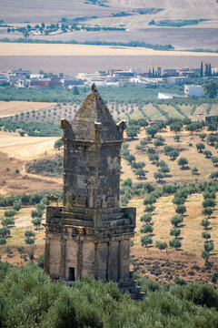 Mausoleum of Atban in an olive grove at the Roman ruins of Dougga, in Northern Tunisia