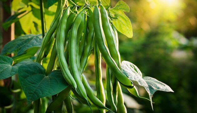 mature rattlesnake green pole beans ready for summer harvest