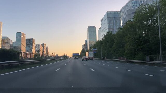 Amsterdam Netherlands highway, Evening traffic on a modern city highway