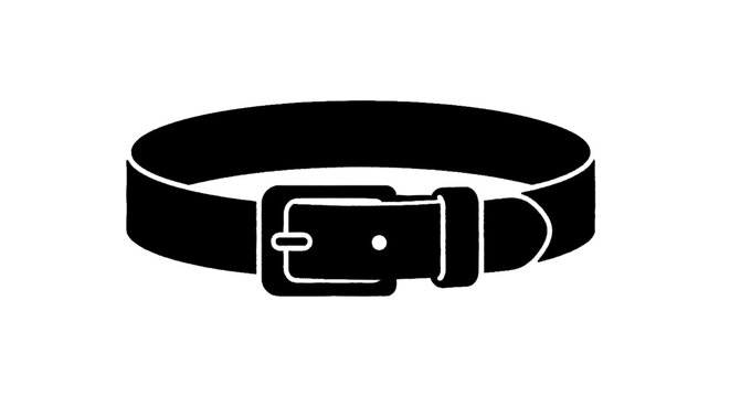 Minimal black silhouette icon, simple flat vector, bold black shape, no, no shading black leather belt with buckle on a, flat icon style