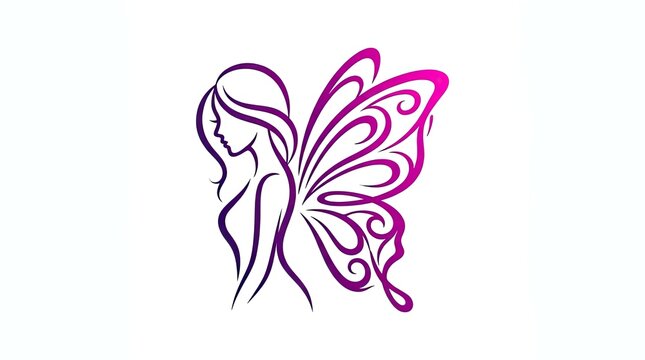 Stylized woman profile with purple butterfly wings.