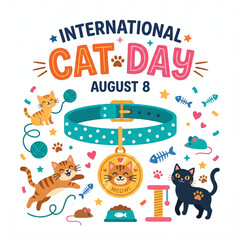 Fototapeta premium International cat day celebration design with cute cats