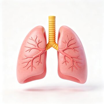 3D cartoon human lung anatomical model, trachea bronchus alveoli respiratory system structure, medical science illustration on white background for respiratory health promotion