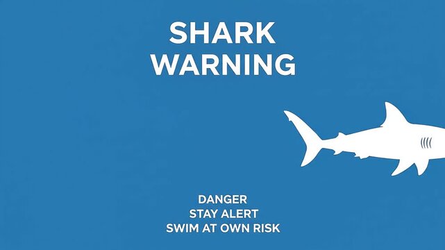 White shark silhouette swimming across blue ocean warning motion video clip
