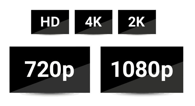 Resolution labels, video quality icons, HD, 4K, 2K, 720p, 1080p, video resolution graphics