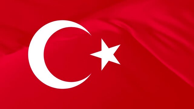 Turkish Flag Waving Red Crescent Star National Symbol