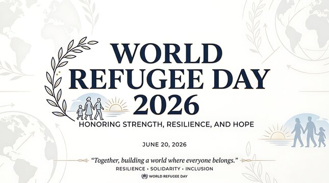 Clean elegant layout, text &ldquo;World Refugee Day 2026&rdquo;