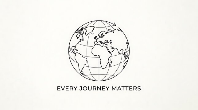 Minimal line-art globe, text &ldquo;Every Journey Matters&rdquo;