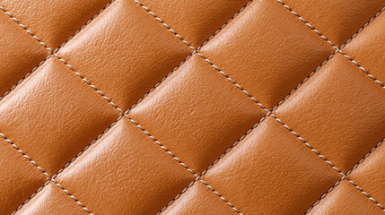 Naklejka premium Luxury brown quilted leather texture with stitched diamond pattern