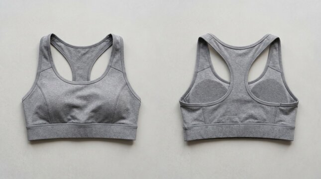 grey heather sports bra mockup flat lay front and back view