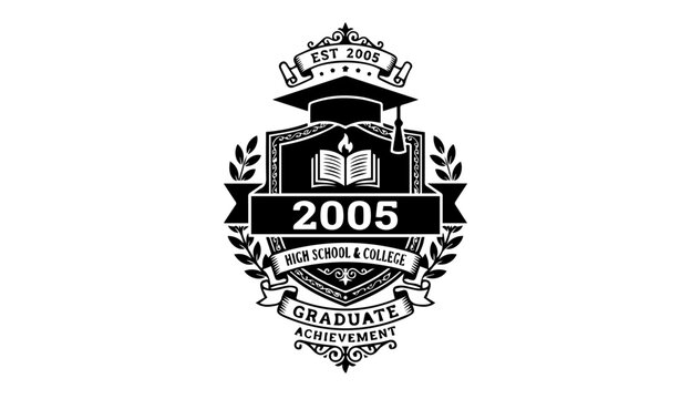 Graduation badge, college emblem, academic seal, 2005 graduate crest