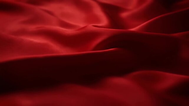 Luxurious red satin fabric with flowing folds and shimmering highlights in dramatic lighting. Perfect for fashion branding, luxury campaigns, romantic visuals