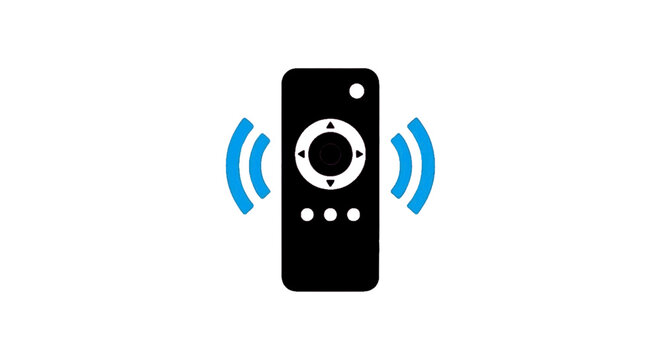 Minimal black silhouette icon, simple flat vector, bold black shape, no, no shading remote control icon with wireless signal waves on a, flat icon style