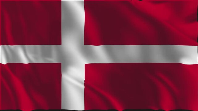 Danish flag waving slowly as if in the foreground