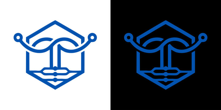 Modern Hexagonal Circuitry Logo Emblem Design Featuring Interconnected Lines and Nodes in Minimalist Blue Linear Style