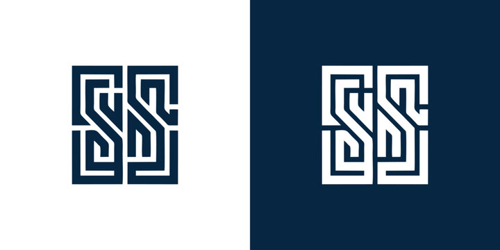 Elegant, abstract geometric 'S' monogram logo design on a white and dark blue background