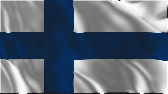 Finnish flag waving slowly as in the foreground