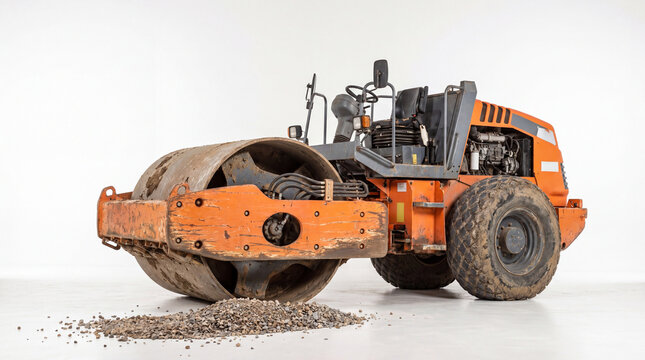 Industrial road roller compactor machine on construction site with compactor construction machinery equipment industrial finishing engineering infrastructure compacting development pavement