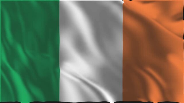 Irish flag waving slowly as in the foreground