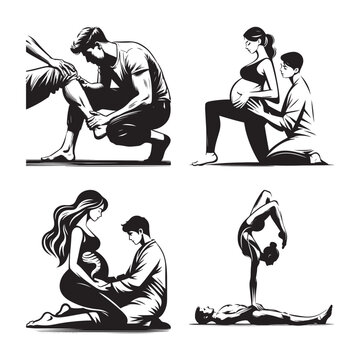 Set of illustrations showing physical therapy and yoga poses
