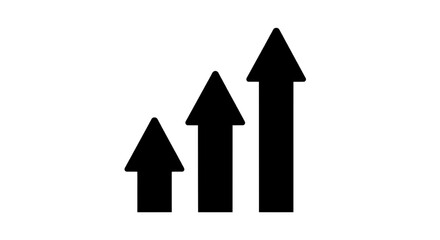 Fototapeta premium Minimal black silhouette icon, simple flat vector, bold black shape, no, no shading three upward pointing arrows of increasing height on a, flat icon style