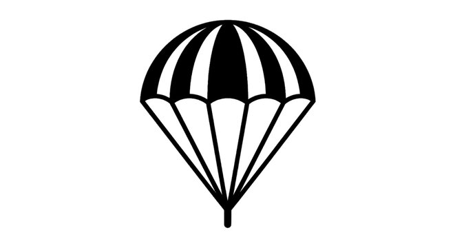 Minimal black silhouette icon, simple flat vector, bold black shape, no, no shading parachute icon on a, flat icon style