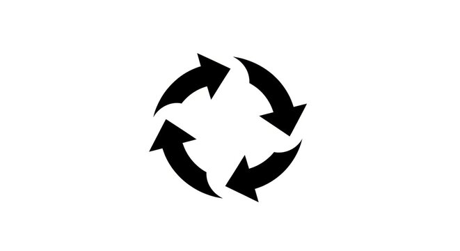 Recycling symbol with four arrows in a circle on a white background.