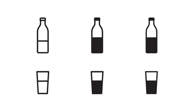 Minimalist liquid volume bottle and glass icons