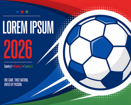 Soccer World Cup 2026 Event Banner with Ball and Text Keywords: soccer, football, world cup