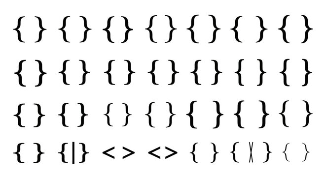 Brackets, coding symbols, curly braces, programming icons, vector set
