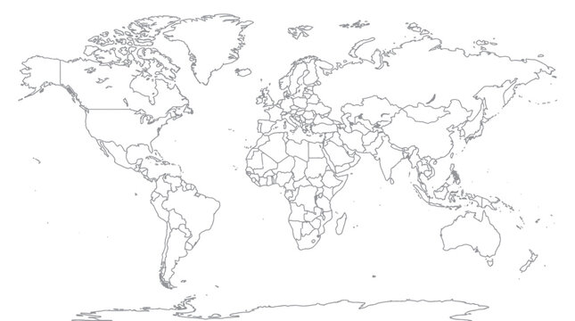 Blank World Map Outline - Continents and Countries Border Lines