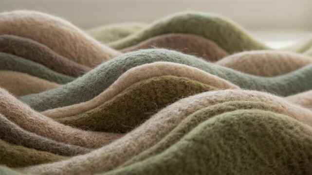 Soft wool fabric waves in earthy pastel tones creating textured abstract landscape background