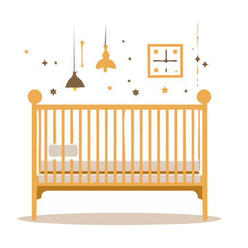 Flat design illustration of a baby crib with nursery decor