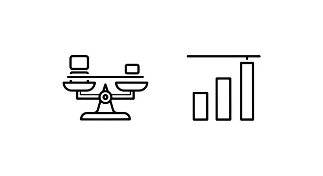 Business balance scale and bar chart growth icon set with business economics illustration