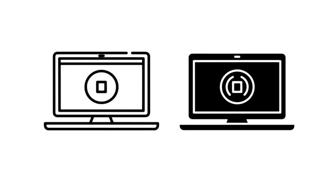 Laptop computer monitor screen with recording or pause interface icons computer interface