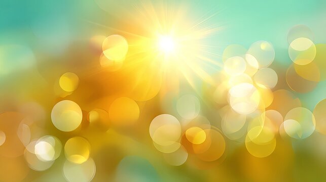 Bright golden sun shining through soft blurred circles creating a warm radiant atmosphere with vibrant light and dreamy summer colors